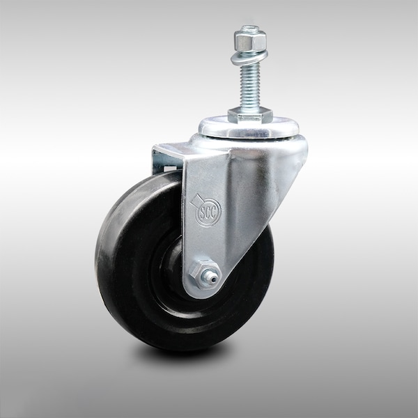 4 Inch SS Hard Rubber Wheel Swivel 3/8 Inch Threaded Stem Caster